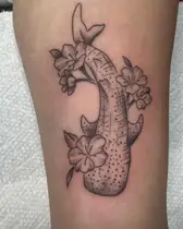 Whale shark with flowers in black and grey