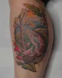 Full color yeti running through autumn trees